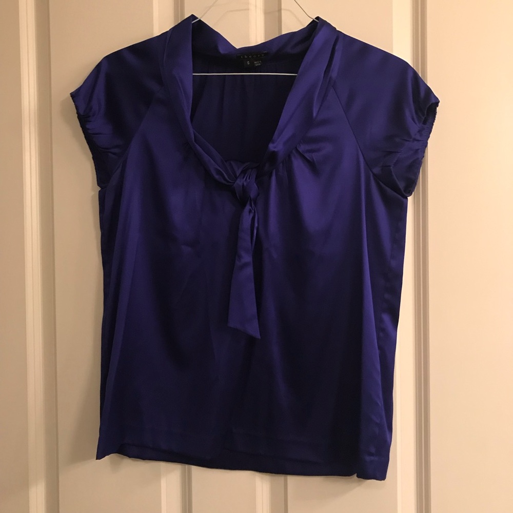 Theory Silk Deep Blue Bow Blouse